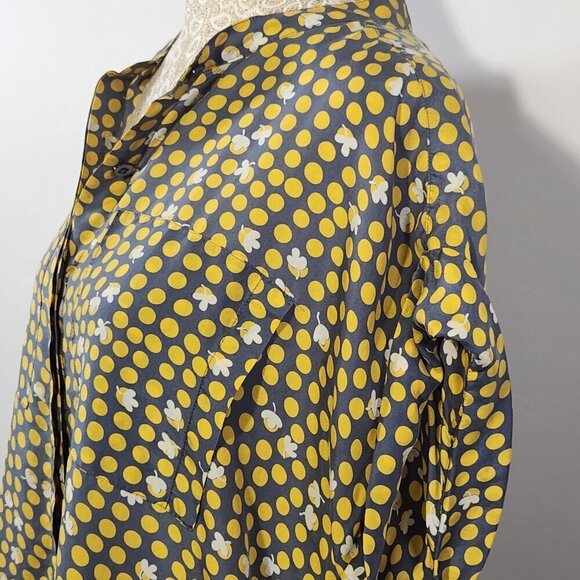 CAbi Women's Size S 100% Silk Yellow Polka Dot Short Sleeve Boxy Button Up Top - Picture 7 of 16